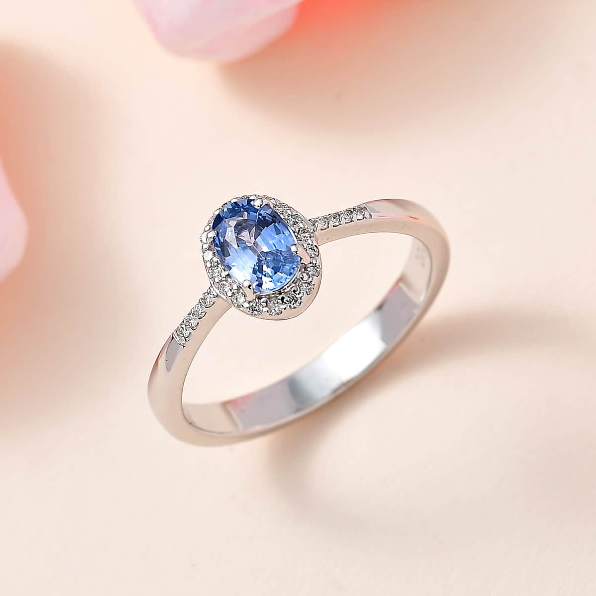 Luxoro 10K White Gold Premium Ceylon Blue Sapphire and G-H I3 Diamond Ring (Size 6.0) 1.15 ctw image number 1