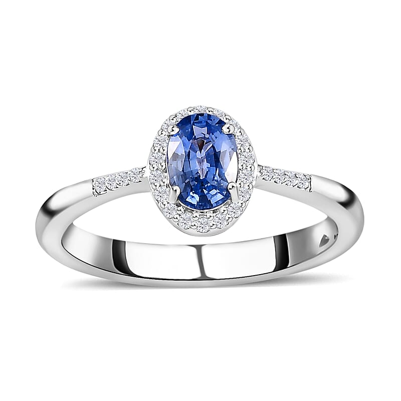 Luxoro 10K White Gold Premium Ceylon Blue Sapphire and G-H I3 Diamond Ring (Size 7.0) 1.15 ctw