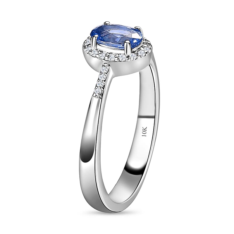 Luxoro 10K White Gold Premium Ceylon Blue Sapphire and G-H I3 Diamond Ring (Size 7.0) 1.15 ctw