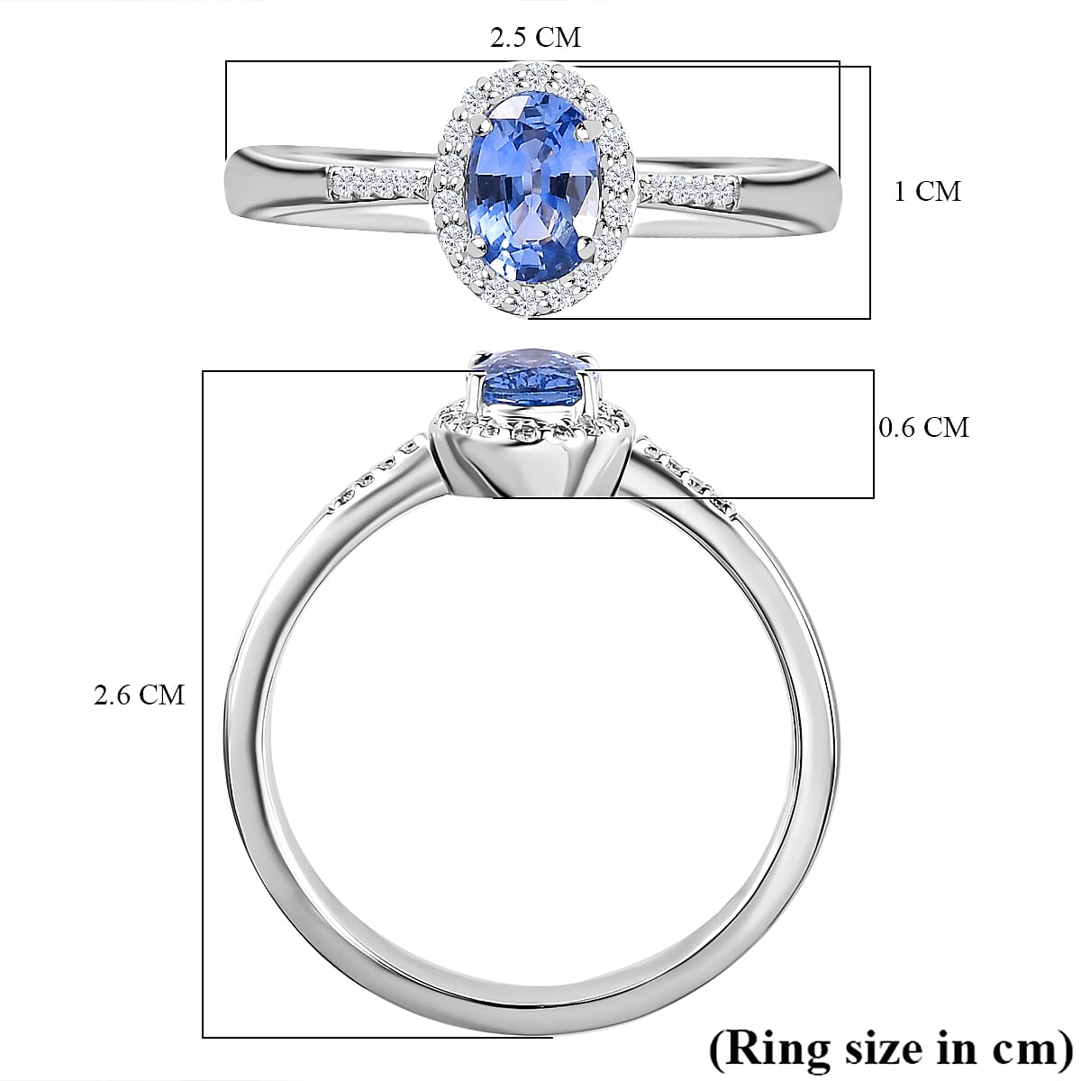 Luxoro 10K White Gold Premium Ceylon Blue Sapphire and G-H I3 Diamond Ring (Size 8.0) 1.15 ctw image number 5