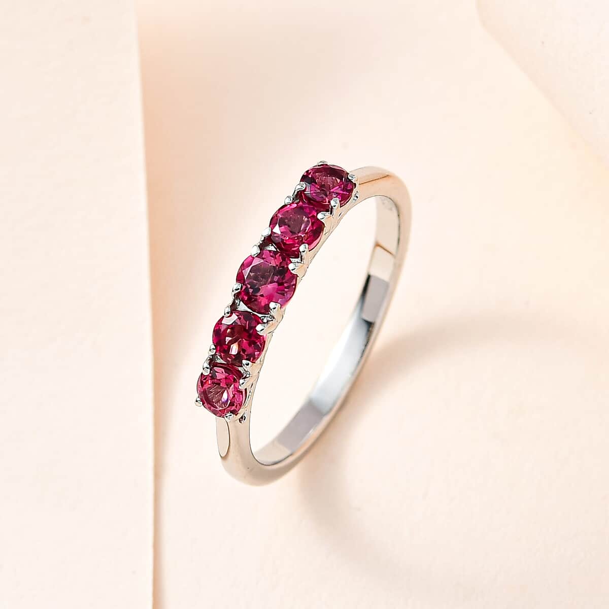Rhapsody 950 Platinum AAAA Ouro Fino Rubellite 5 Stone Ring (Size 6.0) 5 Grams 0.90 ctw image number 1