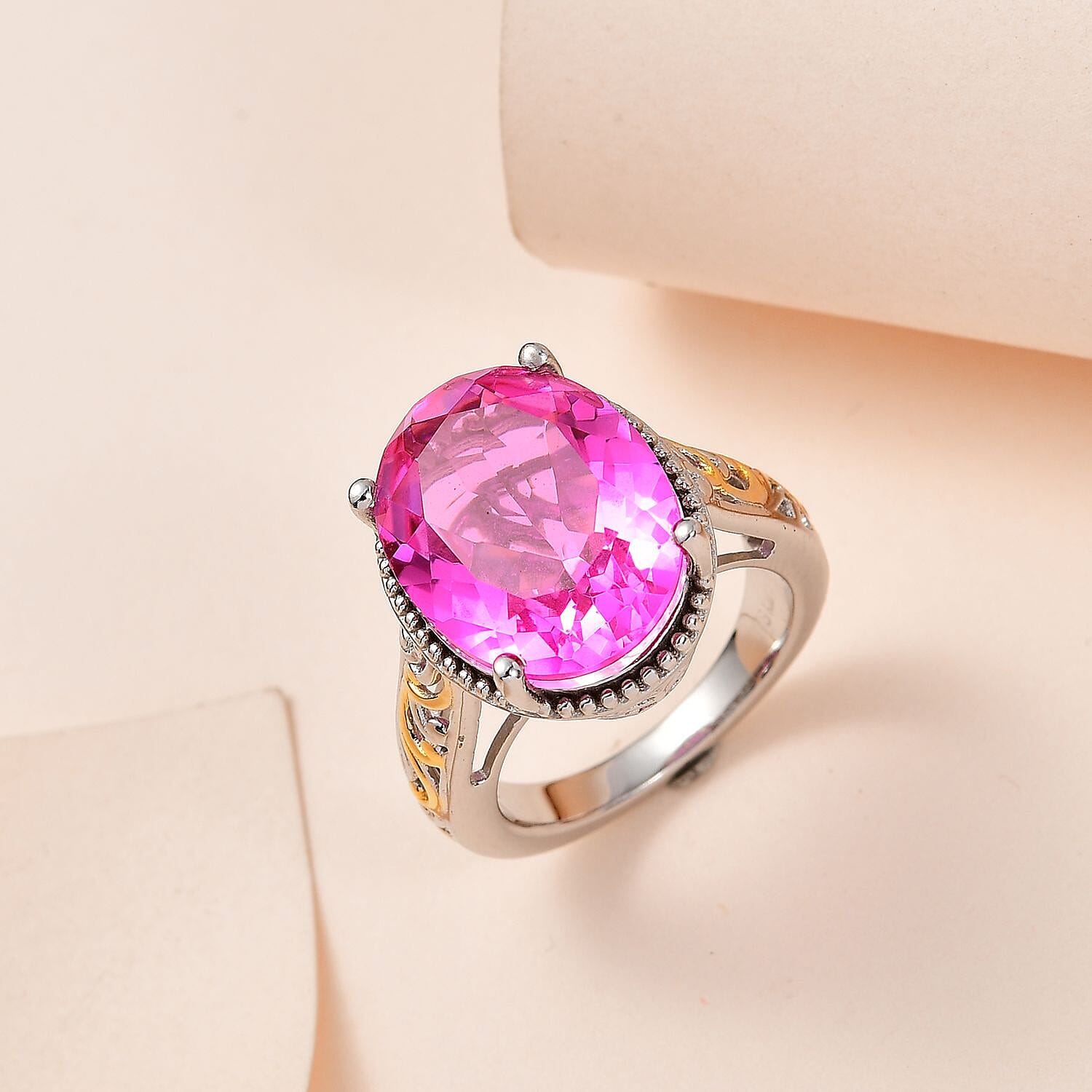 Karis Radiant Orchid Quartz (Triplet) Solitaire Ring in 18K YG Plated and Platinum Bond (Size 10.0) 9.35 ctw