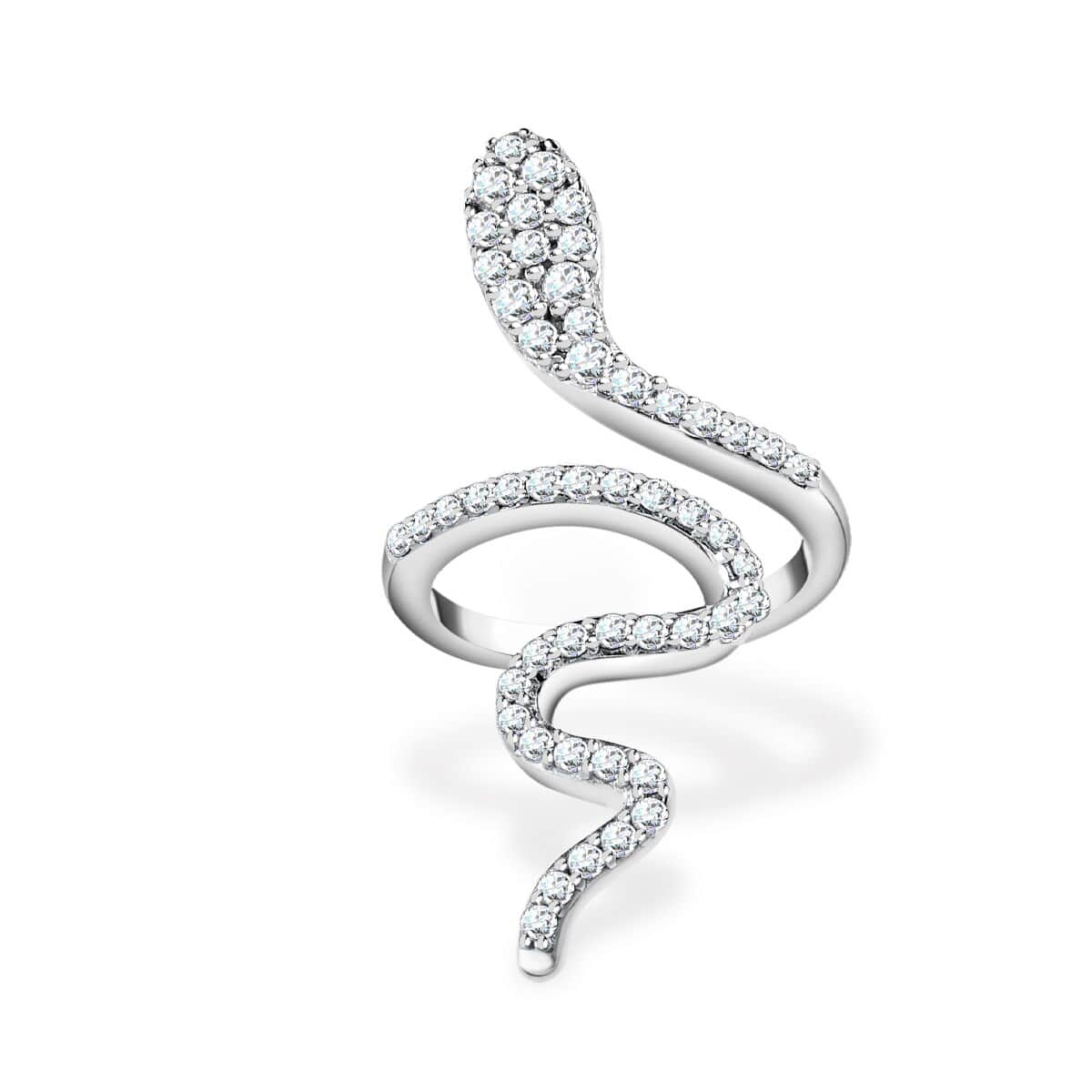 Moissanite Snake Ring in Platinum Over Sterling Silver (Size 5.0) 0.65 ctw image number 0
