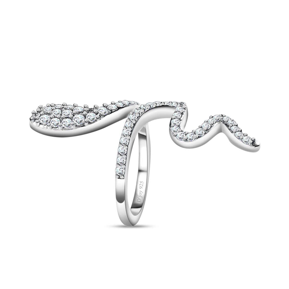 Moissanite Snake Ring in Platinum Over Sterling Silver (Size 5.0) 0.65 ctw image number 3