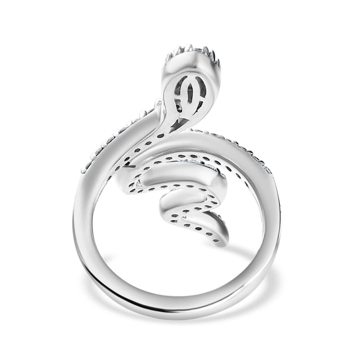 Moissanite Snake Ring in Platinum Over Sterling Silver (Size 5.0) 0.65 ctw image number 4