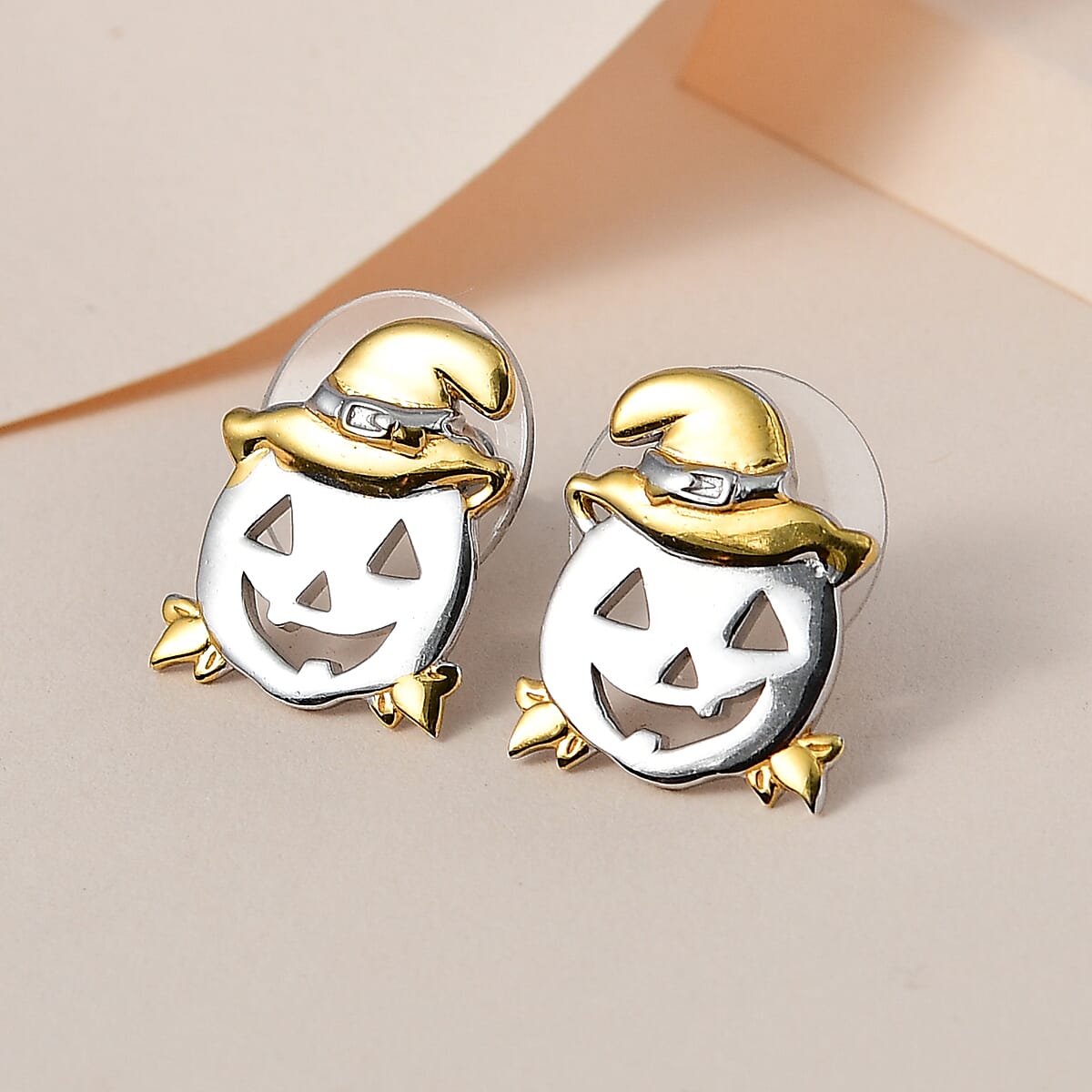 14K Yellow Gold Over and Sterling Silver Halloween Pumpkin Earrings 3.85 Grams image number 1