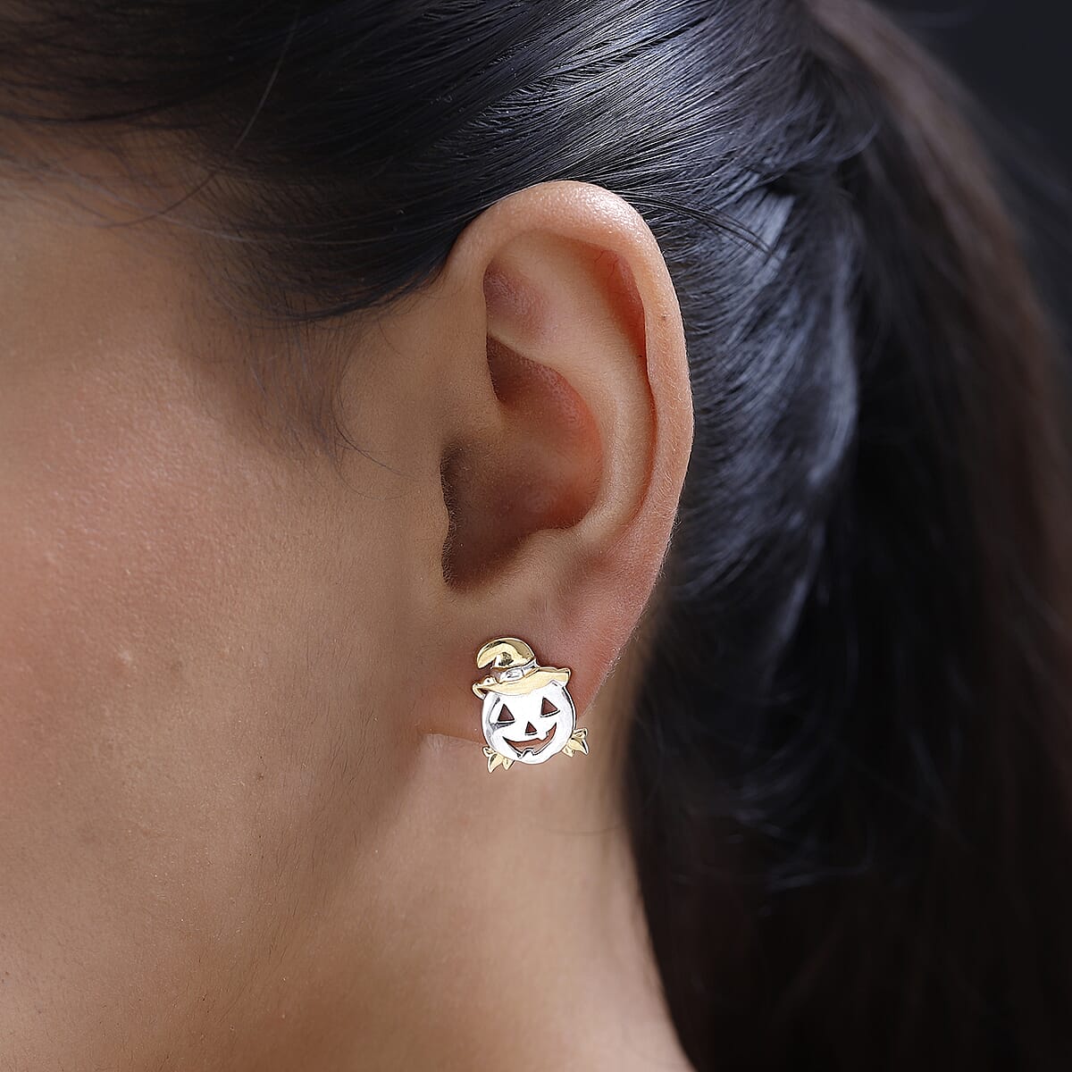 14K Yellow Gold Over and Sterling Silver Halloween Pumpkin Earrings 3.85 Grams image number 2