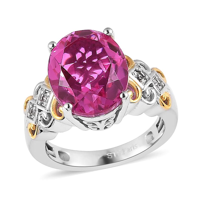 Karis Radiant Orchid Quartz (Triplet) and White Zircon Ring in 18K YG Plated and Platinum Bond (Size 10.0) 5.15 ctw