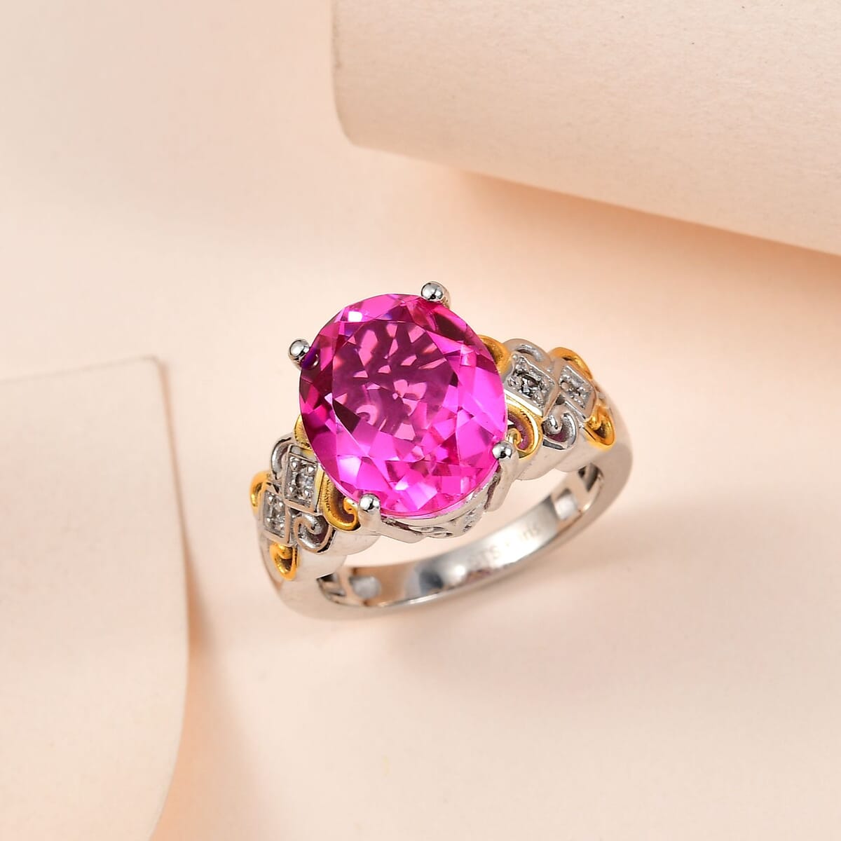 Karis Radiant Orchid Quartz (Triplet) and White Zircon Ring in 18K YG Plated and Platinum Bond (Size 10.0) 5.15 ctw image number 1