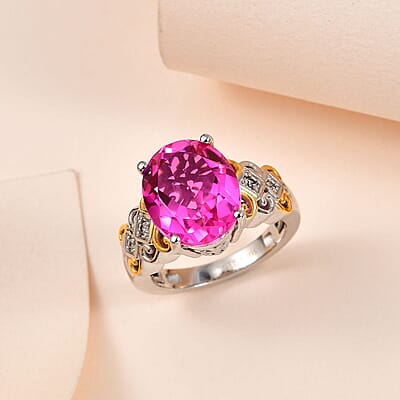 Karis Radiant Orchid Quartz (Triplet) and White Zircon Ring in 18K YG Plated and Platinum Bond (Size 10.0) 5.15 ctw