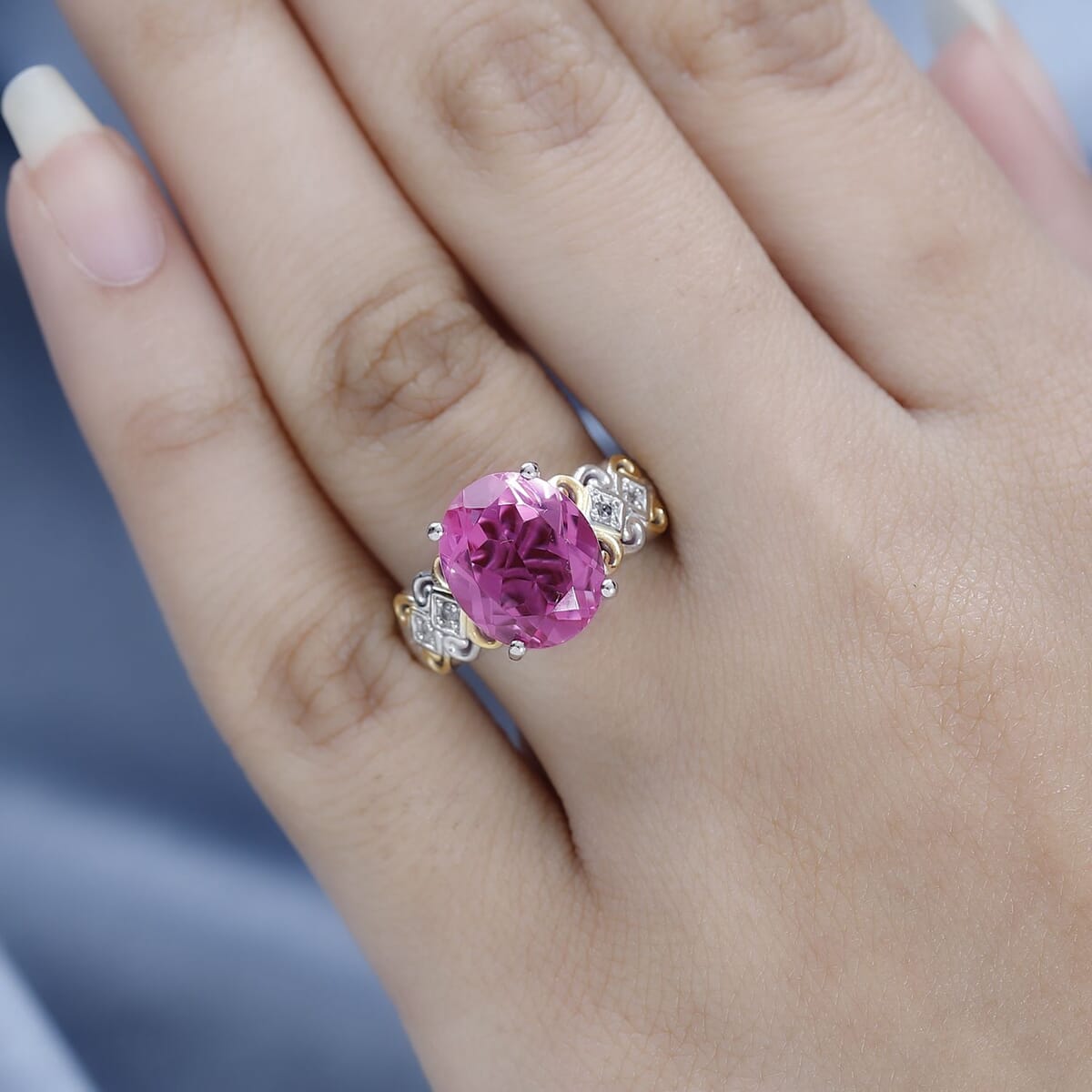 Karis Radiant Orchid Quartz (Triplet) and White Zircon Ring in 18K YG Plated and Platinum Bond (Size 10.0) 5.15 ctw image number 2