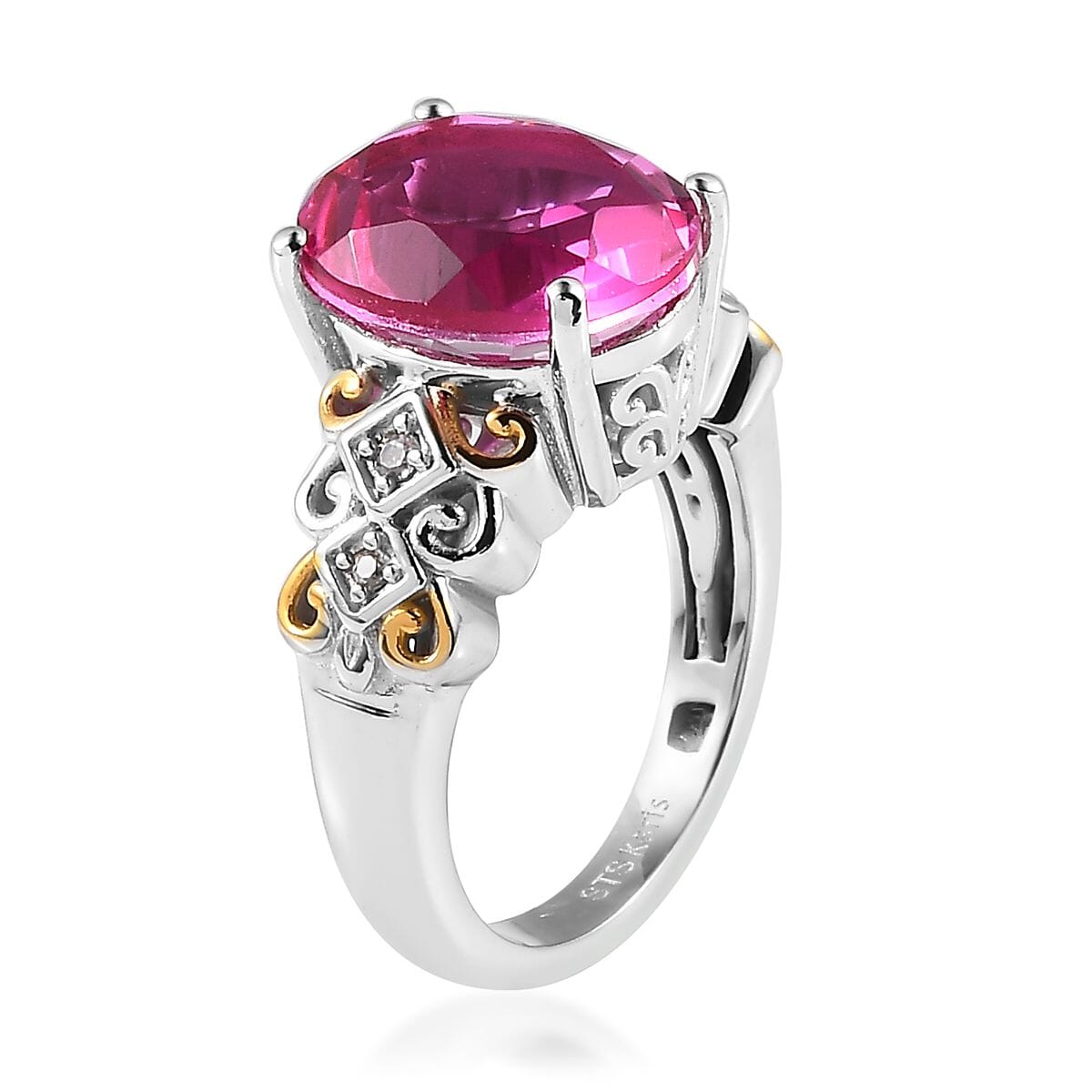 Karis Radiant Orchid Quartz (Triplet) and White Zircon Ring in 18K YG Plated and Platinum Bond (Size 10.0) 5.15 ctw image number 3