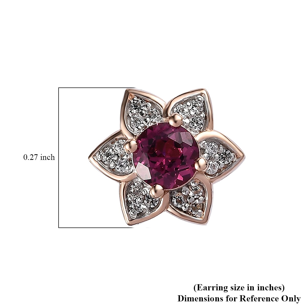 Tanzanian Rhodolite Garnet and White Zircon Flower Stud Earrings in Vermeil Rose Gold Over Sterling Silver 1.50 ctw