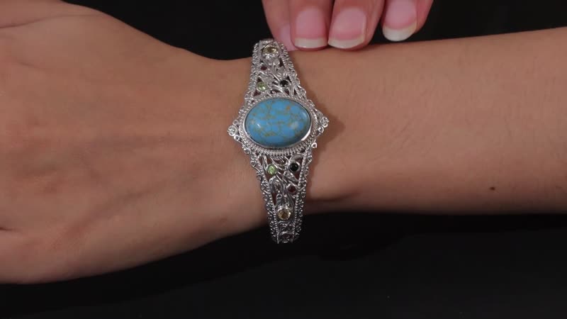 Karis Mojave Blue Turquoise and Multi Gemstone Cuff Bracelet in Platinum Bond (6.50 In) 16.10 ctw