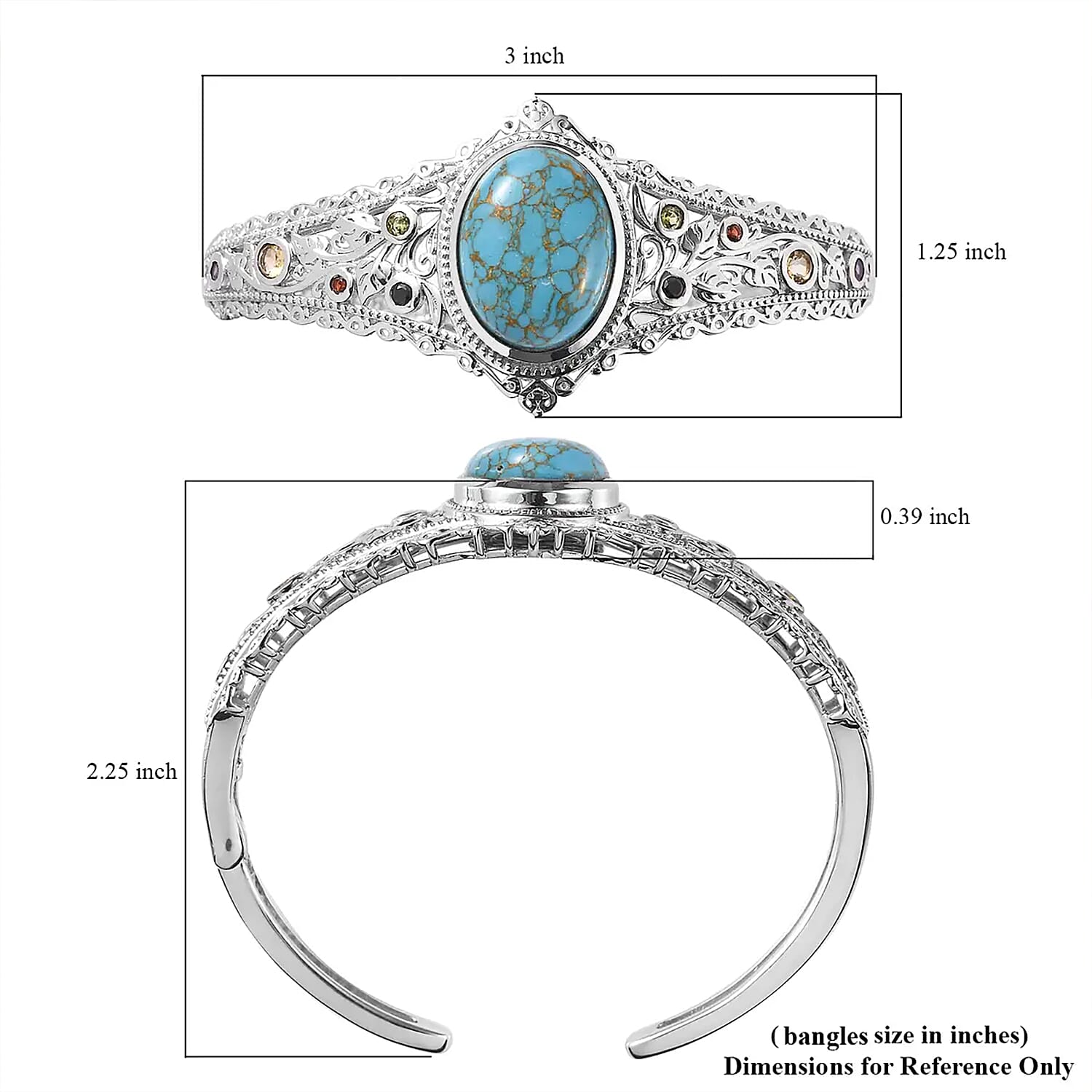 Karis Mojave Blue Turquoise and Multi Gemstone Cuff Bracelet in Platinum Bond (6.50 In) 16.10 ctw