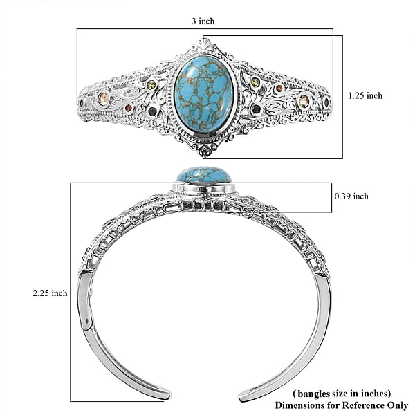 Karis Mojave Blue Turquoise and Multi Gemstone Cuff Bracelet in Platinum Bond (6.50 In) 16.10 ctw
