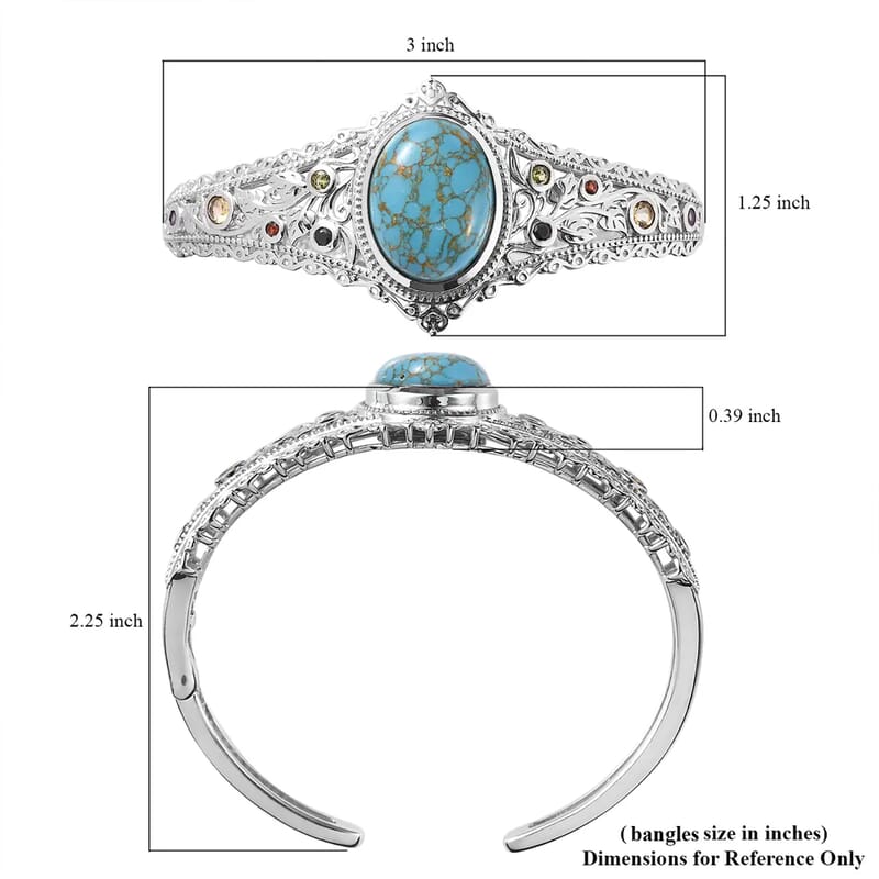 Karis Mojave Blue Turquoise and Multi Gemstone Cuff Bracelet in Platinum Bond (6.50 In) 16.10 ctw