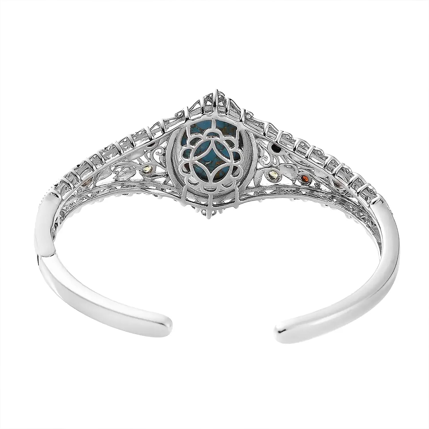 Karis Mojave Blue Turquoise and Multi Gemstone Cuff Bracelet in Platinum Bond (6.50 In) 16.10 ctw