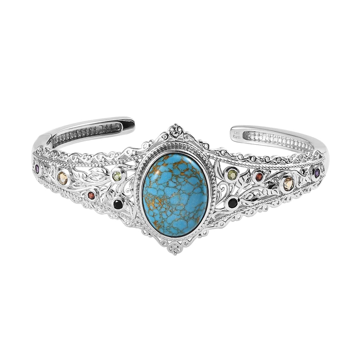 Karis Mojave Blue Turquoise and Multi Gemstone Cuff Bracelet in Platinum Bond (6.50 In) 16.10 ctw image number 0
