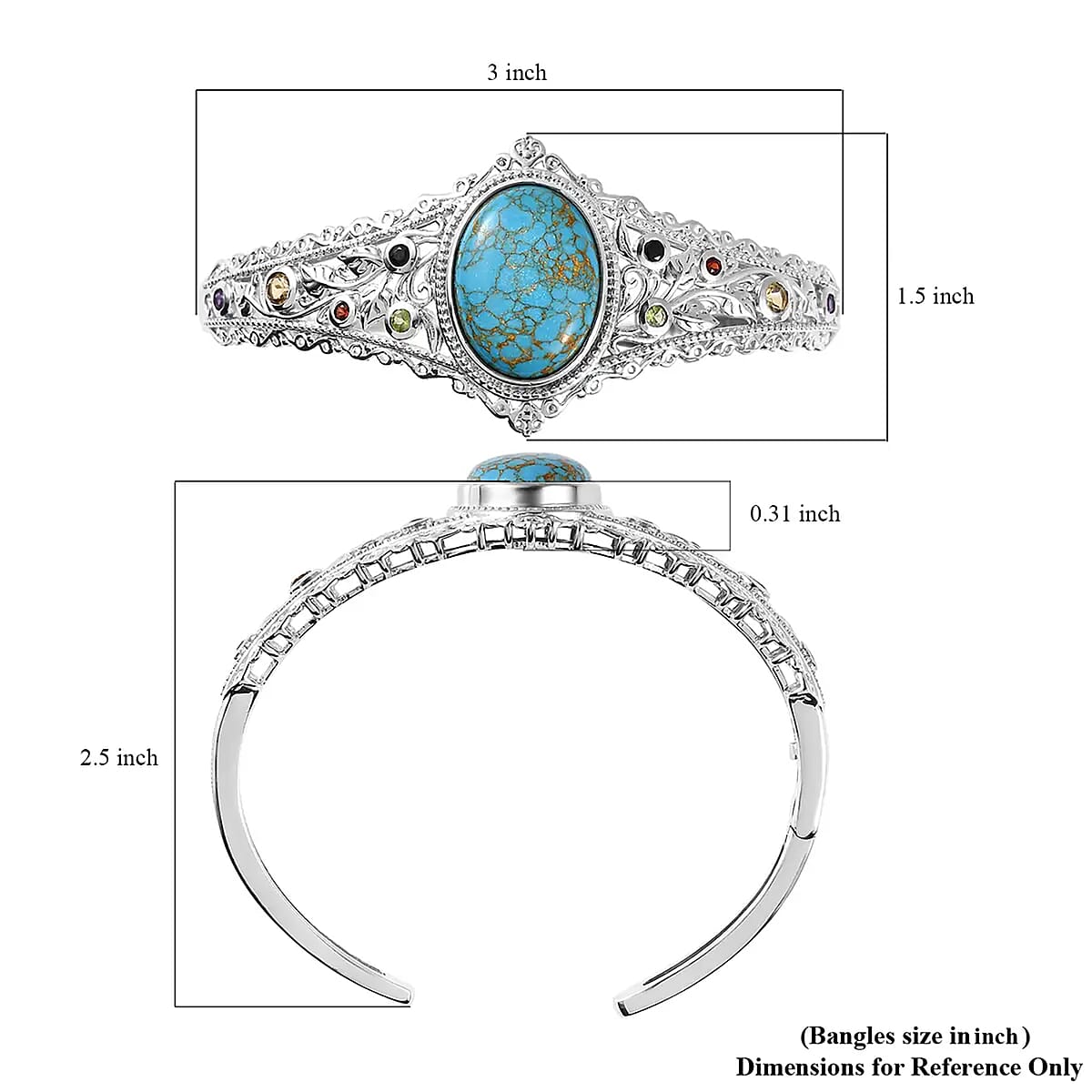 Karis Mojave Blue Turquoise and Multi Gemstone 16.10 ctw Cuff Bracelet in Platinum Bond (7.25 In) image number 6