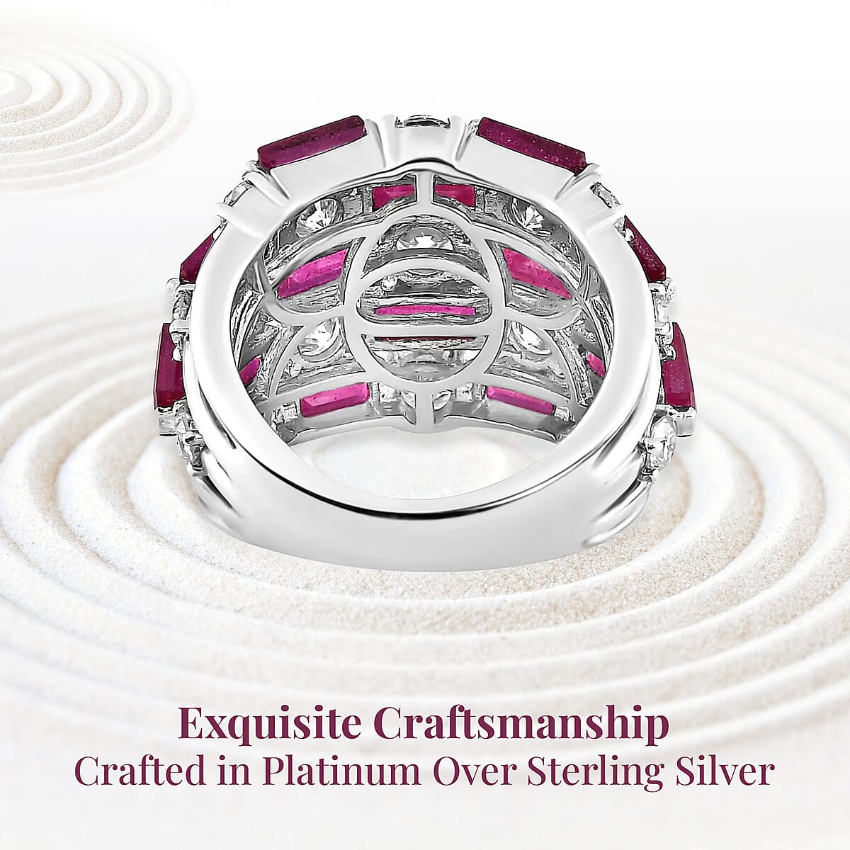 Niassa Ruby (FF) Cluster Ring in Platinum Over Sterling Silver, Moissanite Accent Ring, Ruby Jewelry, Birthday Anniversary Gift For Her 7.60 ctw image number 3