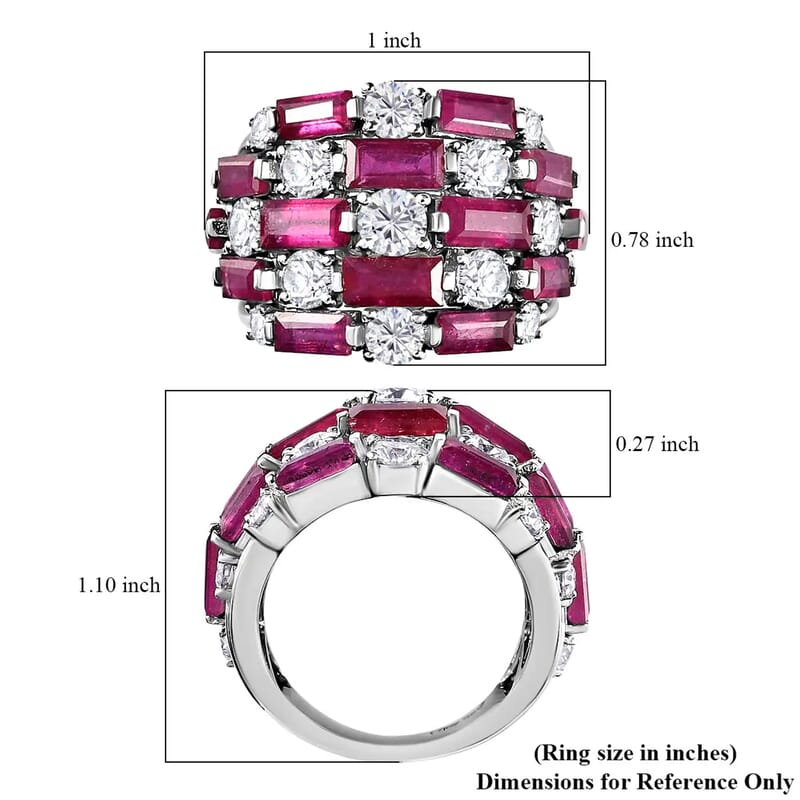 Niassa Ruby (FF) Cluster Ring in Platinum Over Sterling Silver, Moissanite Accent Ring, Ruby Jewelry, Birthday Anniversary Gift For Her 7.60 ctw