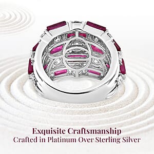 Niassa Ruby (FF) Cluster Ring in Platinum Over Sterling Silver, Moissanite Accent Ring, Ruby Jewelry, Birthday Anniversary Gift For Her 7.60 ctw (Size 8.00)