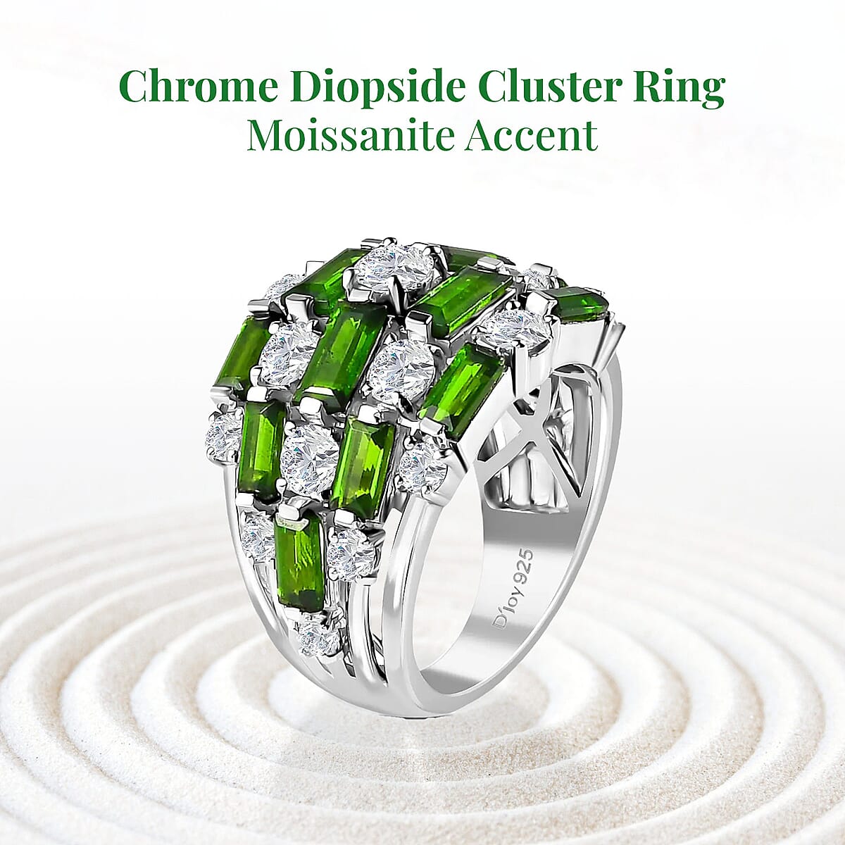 Chrome Diopside Ring in Platinum Over Sterling Silver, Moissanite Accent Ring, Chrome Diopside Jewelry, Birthstone Anniversary Gift For Her  6.20 ctw image number 2