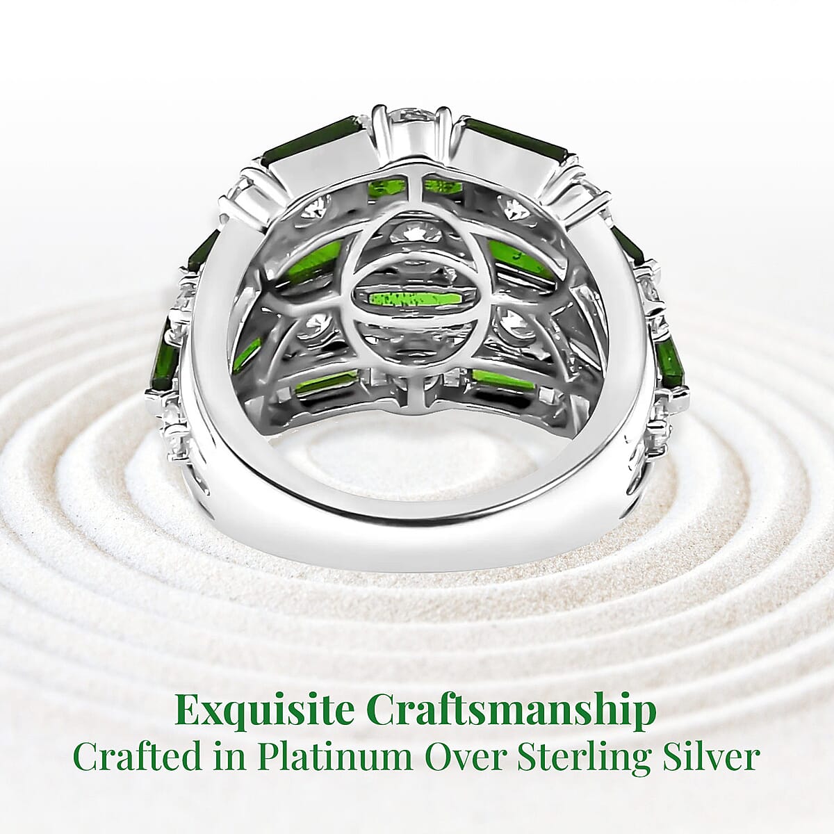 Chrome Diopside Ring in Platinum Over Sterling Silver, Moissanite Accent Ring, Chrome Diopside Jewelry, Birthstone Anniversary Gift For Her  6.20 ctw image number 3