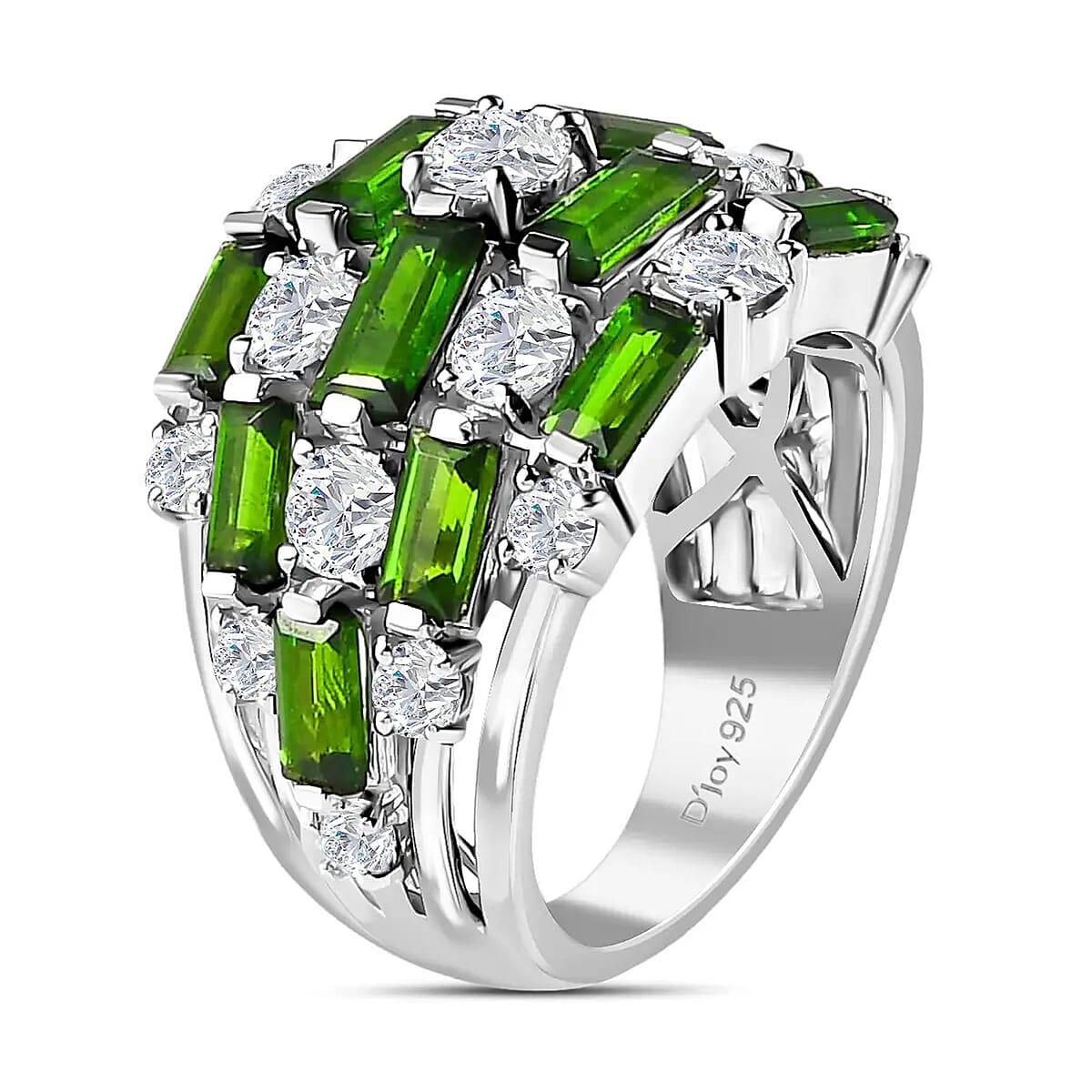 Chrome Diopside Ring in Platinum Over Sterling Silver, Moissanite Accent Ring, Chrome Diopside Jewelry, Birthstone Anniversary Gift For Her  6.20 ctw image number 5