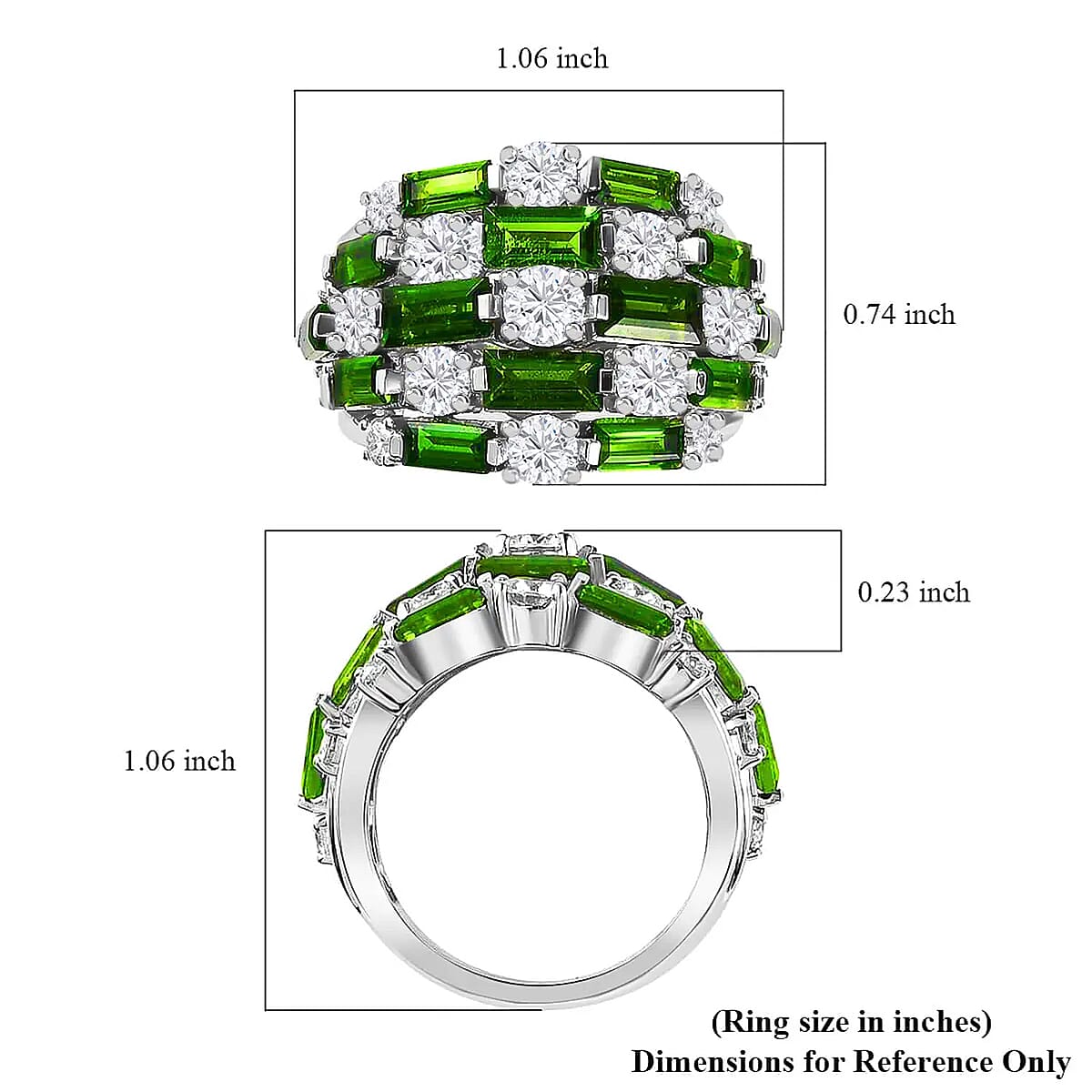 Chrome Diopside Ring in Platinum Over Sterling Silver, Moissanite Accent Ring, Chrome Diopside Jewelry, Birthstone Anniversary Gift For Her  6.20 ctw image number 6
