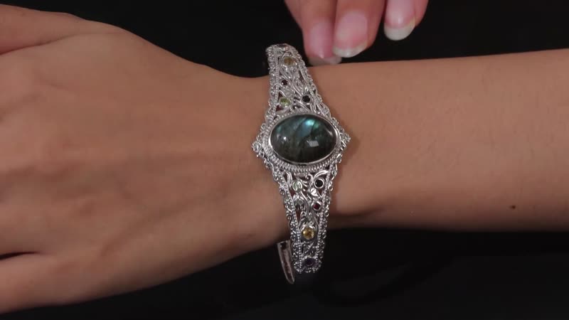 Karis Malagasy Labradorite, Multi Gemstone Cuff Bracelet in Platinum Bond (6.50 In) 18.35 ctw