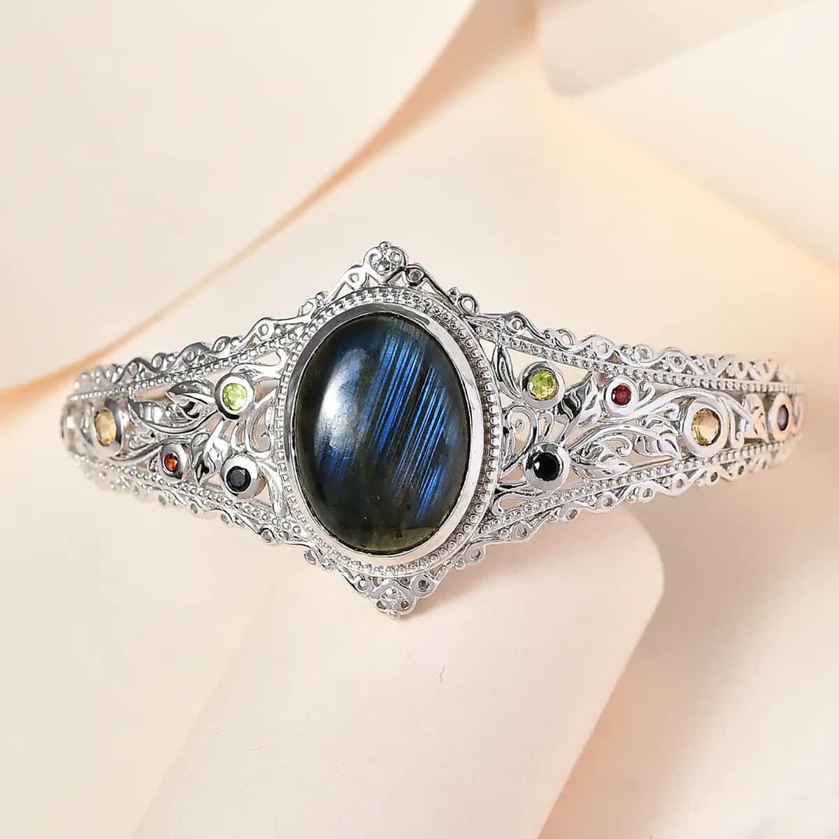 Karis Malagasy Labradorite and Multi Gemstone Cuff Bracelet in Platinum Bond (6.50 In) 18.35 ctw image number 1