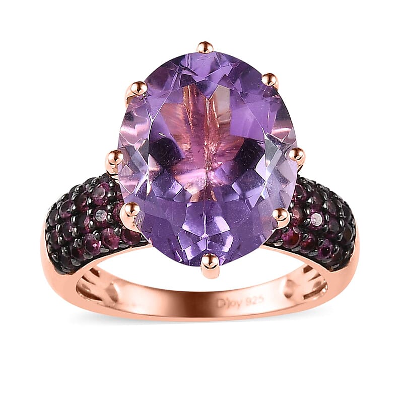 Premium Rose De France Amethyst and Orissa Rhodolite Garnet Ring in Vermeil Rose Gold Over Sterling Silver (Size 10.0) 9.75 ctw