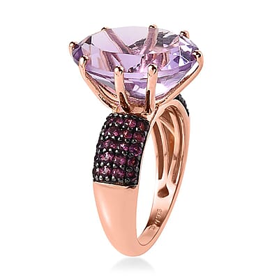 Premium Rose De France Amethyst and Orissa Rhodolite Garnet Ring in Vermeil Rose Gold Over Sterling Silver (Size 10.0) 9.75 ctw