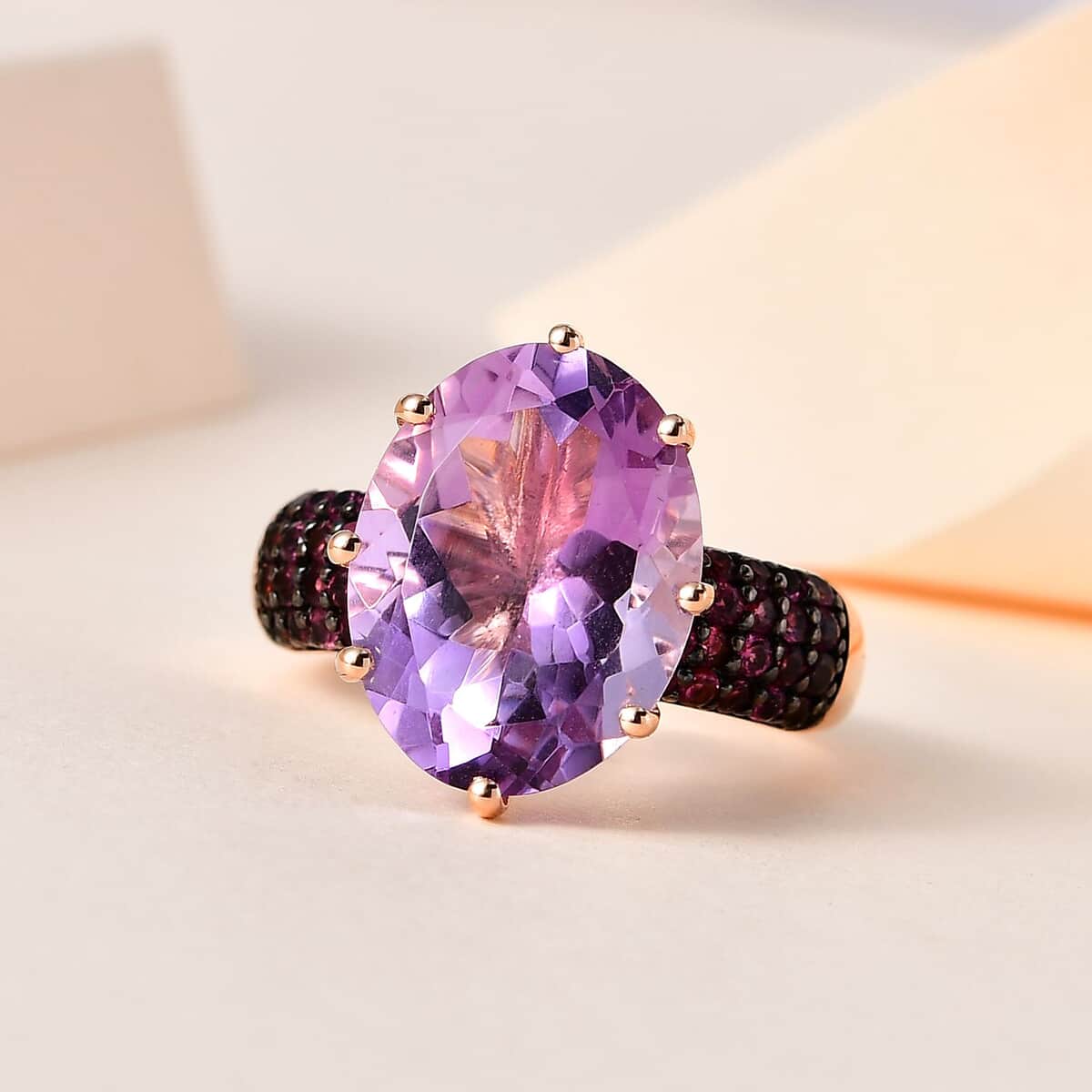 Premium Rose De France Amethyst and Orissa Rhodolite Garnet Ring in Vermeil Rose Gold Over Sterling Silver (Size 5.0) 9.75 ctw image number 1