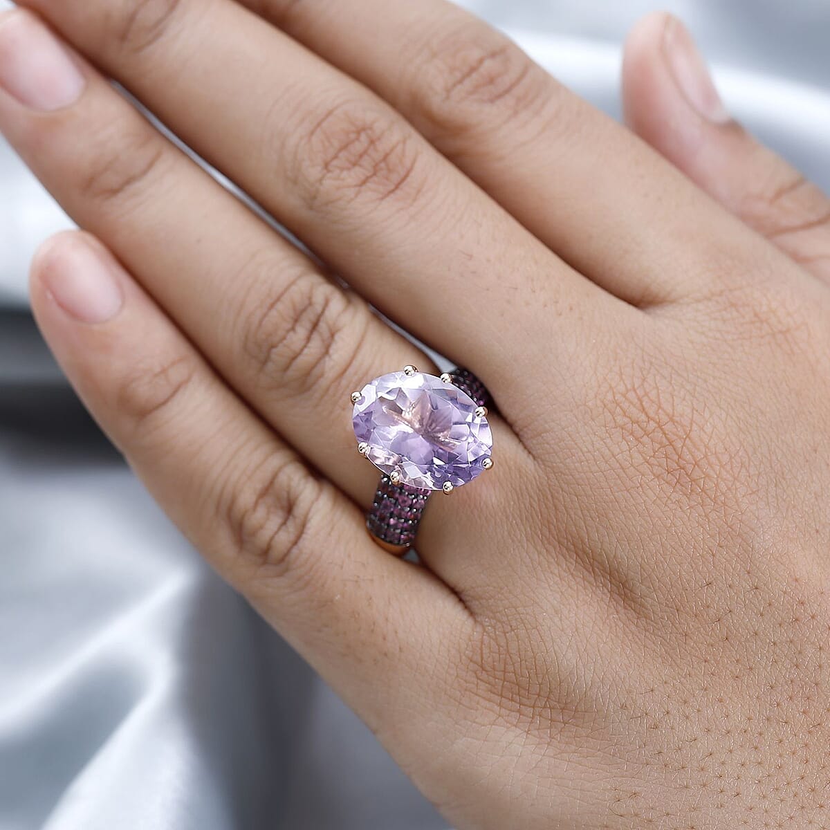 Premium Rose De France Amethyst and Orissa Rhodolite Garnet Ring in Vermeil Rose Gold Over Sterling Silver (Size 9.0) 9.75 ctw image number 2