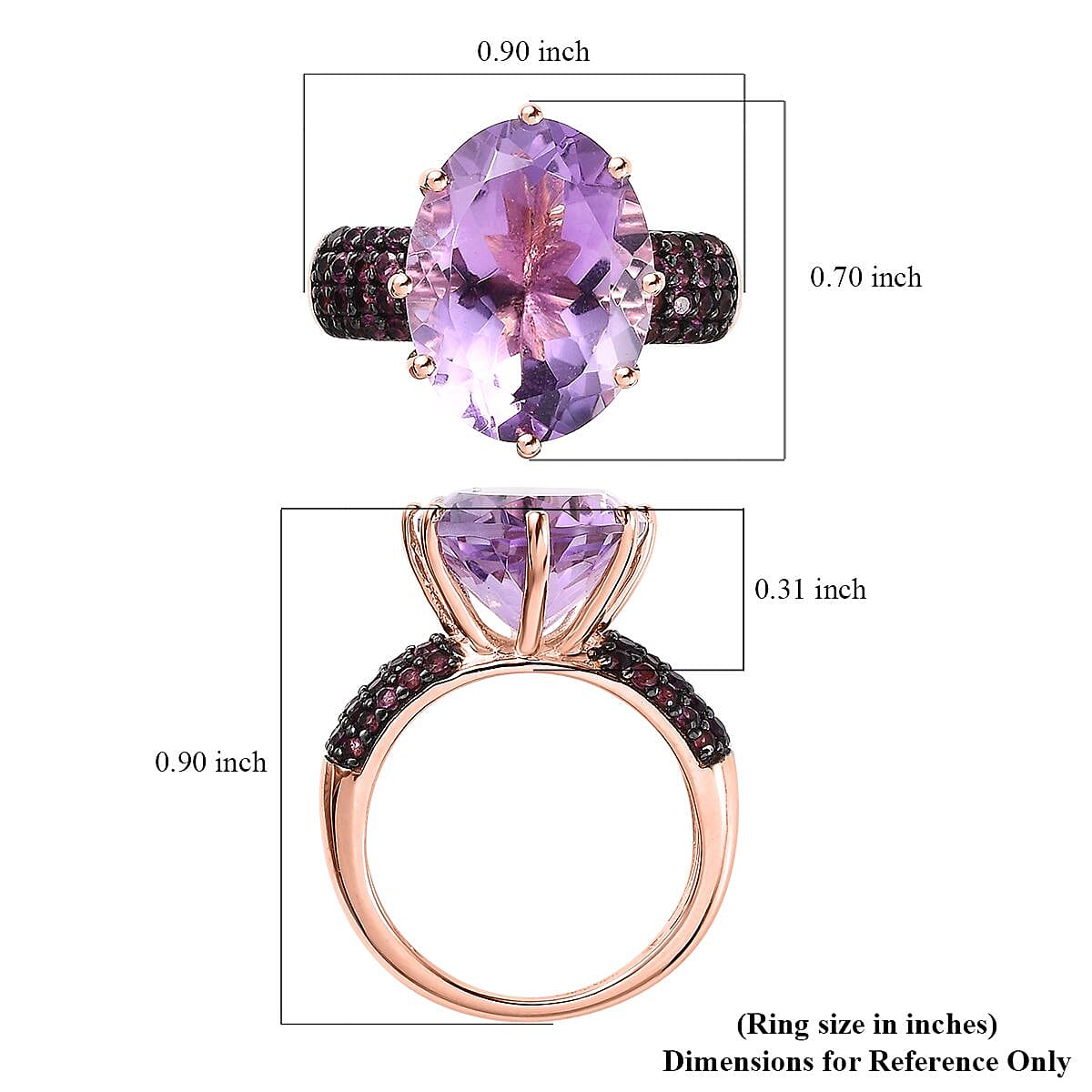 Premium Rose De France Amethyst and Orissa Rhodolite Garnet Ring in Vermeil Rose Gold Over Sterling Silver (Size 9.0) 9.75 ctw image number 5