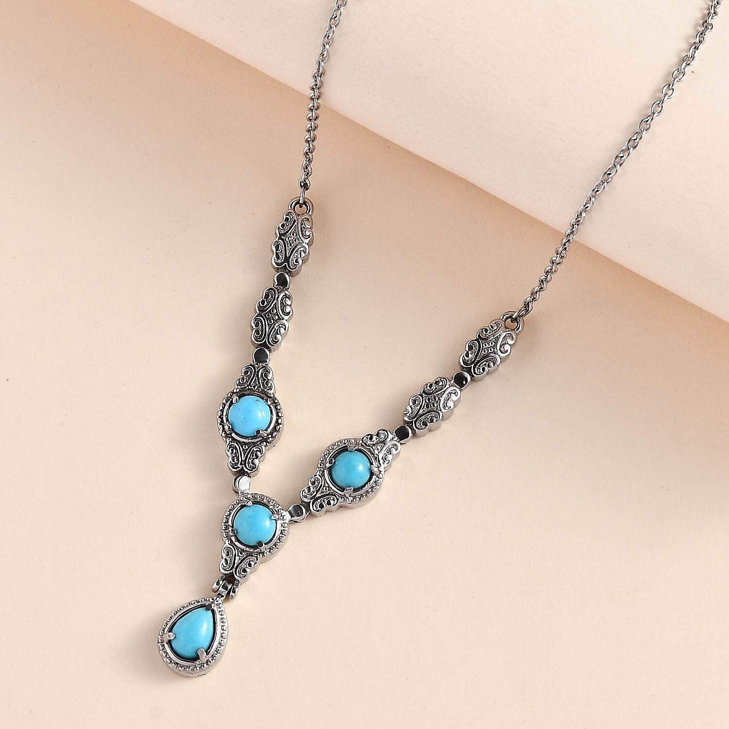 Sleeping Beauty Turquoise Necklace 18 Inches in Stainless Steel 2.10 ctw