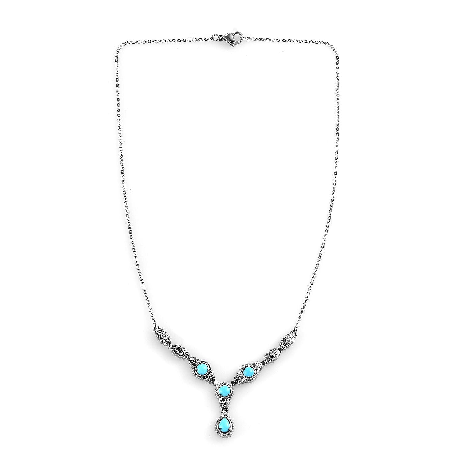 Sleeping Beauty Turquoise Necklace 18 Inches in Stainless Steel 2.10 ctw