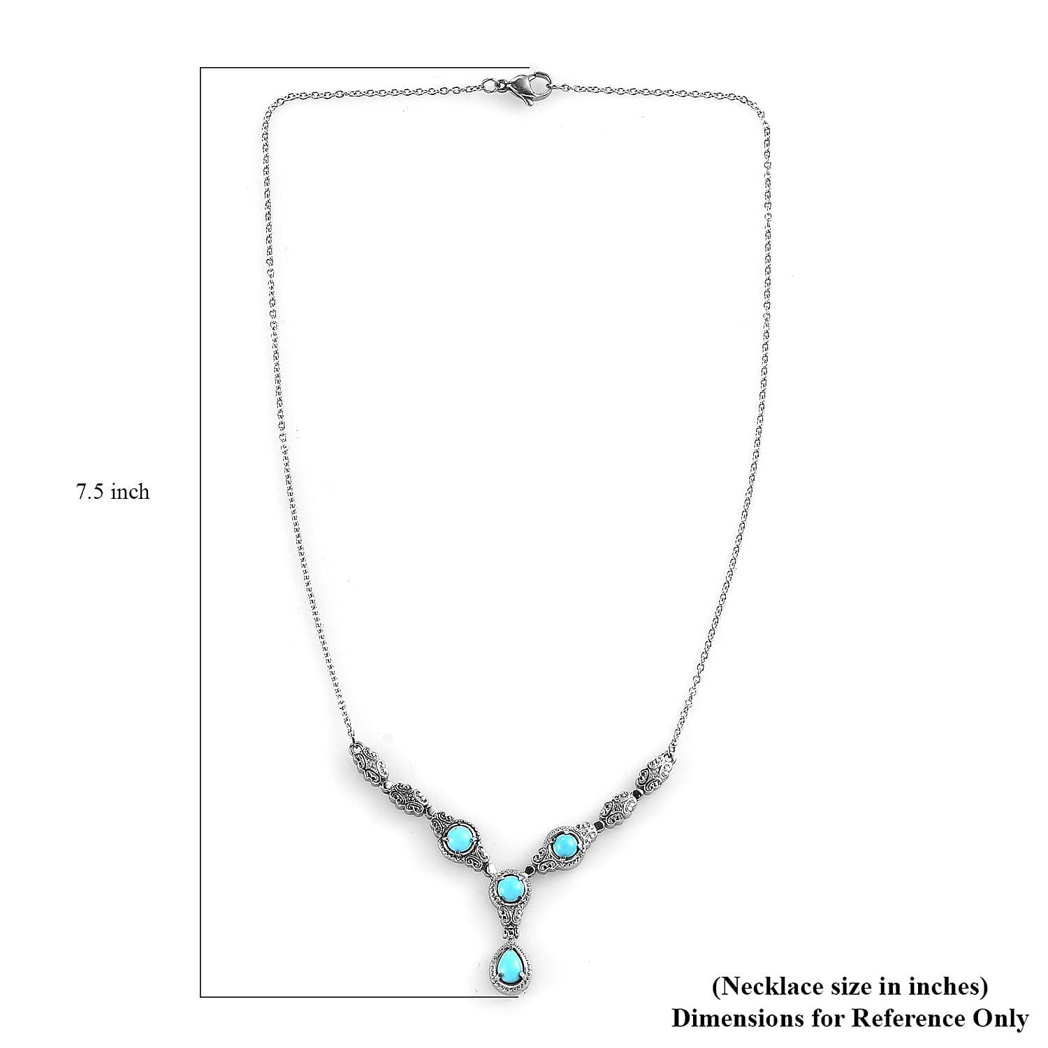 Sleeping Beauty Turquoise Necklace 18 Inches in Stainless Steel 2.10 ctw