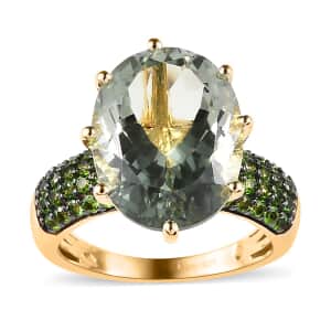 Premium Montezuma Prasiolite and Chrome Diopside Ring in Vermeil Yellow Gold Over Sterling Silver (Size 11.0) 10.00 ctw