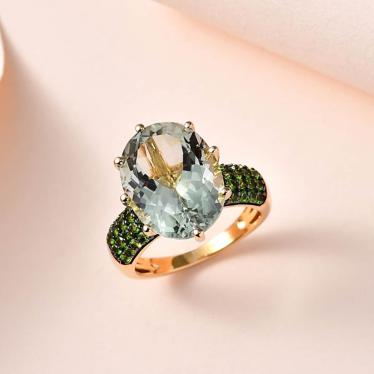 Premium Montezuma Prasiolite and Chrome Diopside Ring in Vermeil Yellow Gold Over Sterling Silver (Size 11.0) 10.00 ctw image number 1