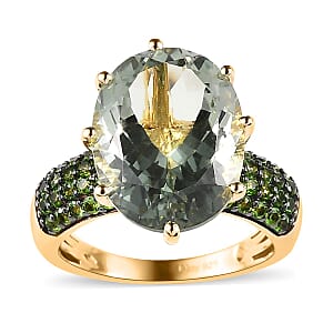 Premium Montezuma Prasiolite and Chrome Diopside Ring in Vermeil Yellow Gold Over Sterling Silver (Size 7.0) 10.00 ctw