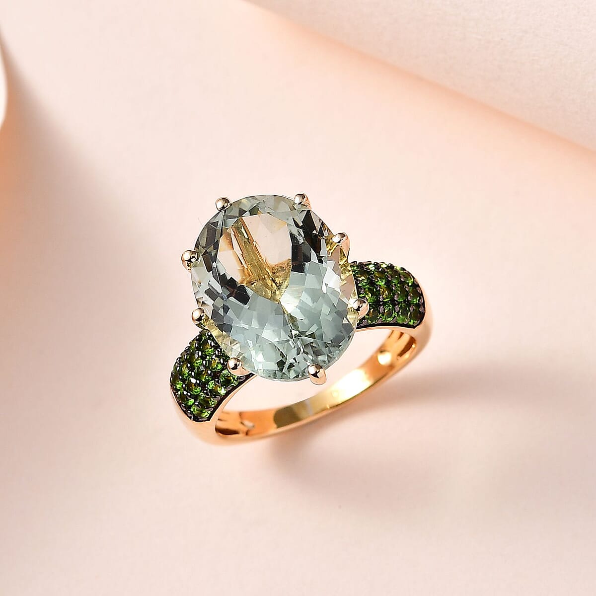 Premium Montezuma Prasiolite and Chrome Diopside Ring in Vermeil Yellow Gold Over Sterling Silver (Size 7.0) 10.00 ctw image number 1