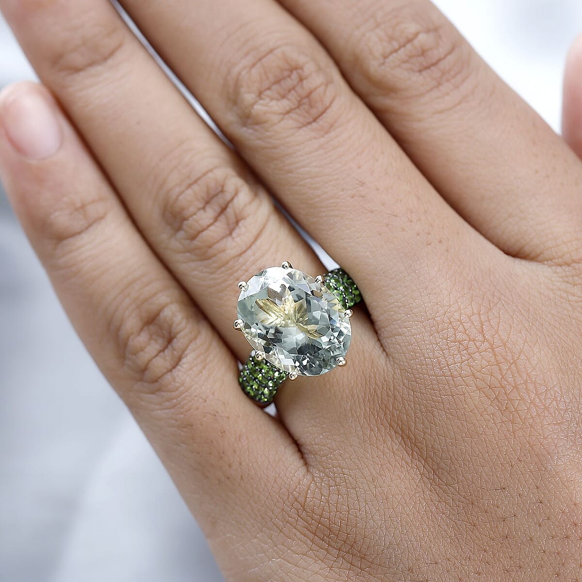 Premium Montezuma Prasiolite and Chrome Diopside Ring in Vermeil Yellow Gold Over Sterling Silver (Size 8.0) 10.00 ctw image number 2