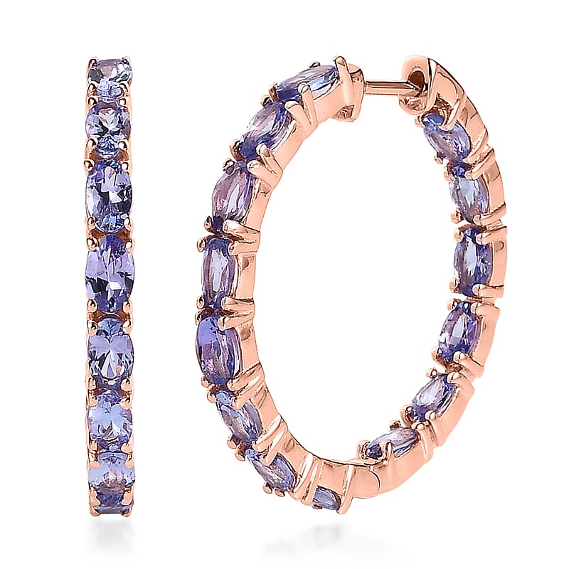 Tanzanite Hoop Earrings in Vermeil Rose Gold Over Sterling Silver 6.50 ctw