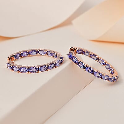 Tanzanite Hoop Earrings in Vermeil Rose Gold Over Sterling Silver 6.50 ctw