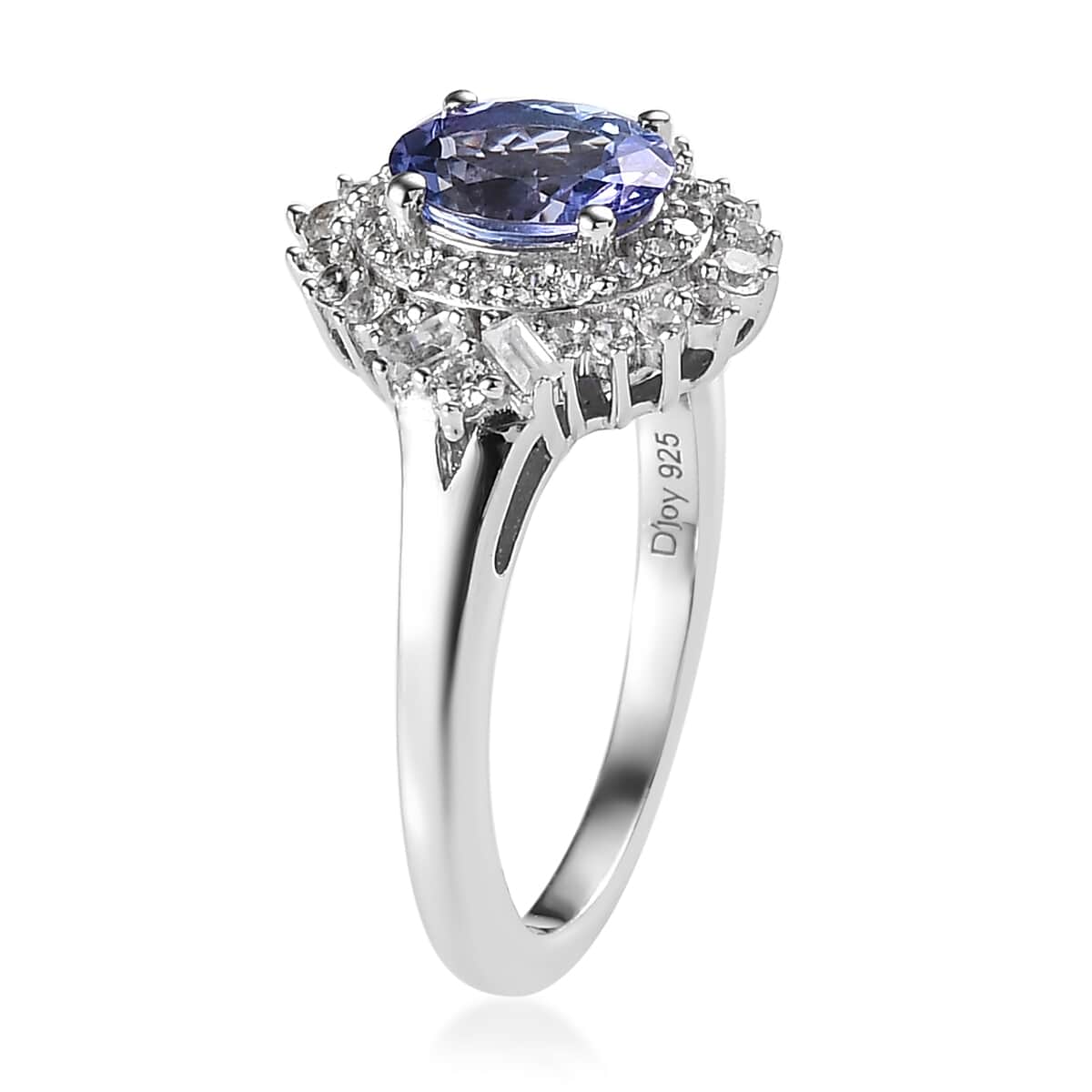 Tanzanite and White Zircon Sunburst Ring in Platinum Over Sterling Silver (Size 10.0) 1.40 ctw image number 3