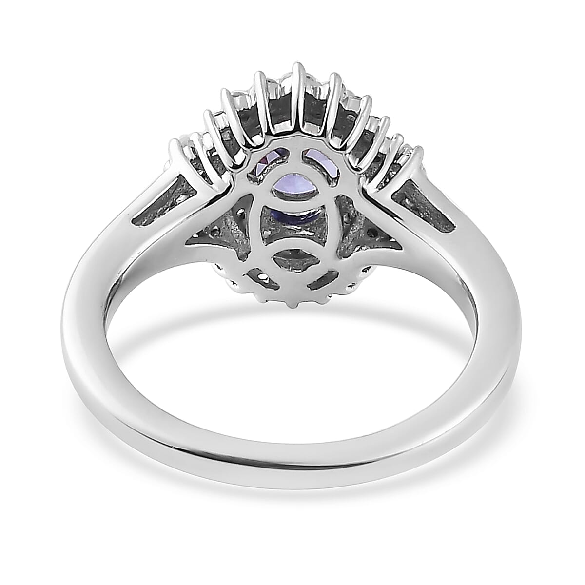 Tanzanite and White Zircon Sunburst Ring in Platinum Over Sterling Silver (Size 10.0) 1.40 ctw
